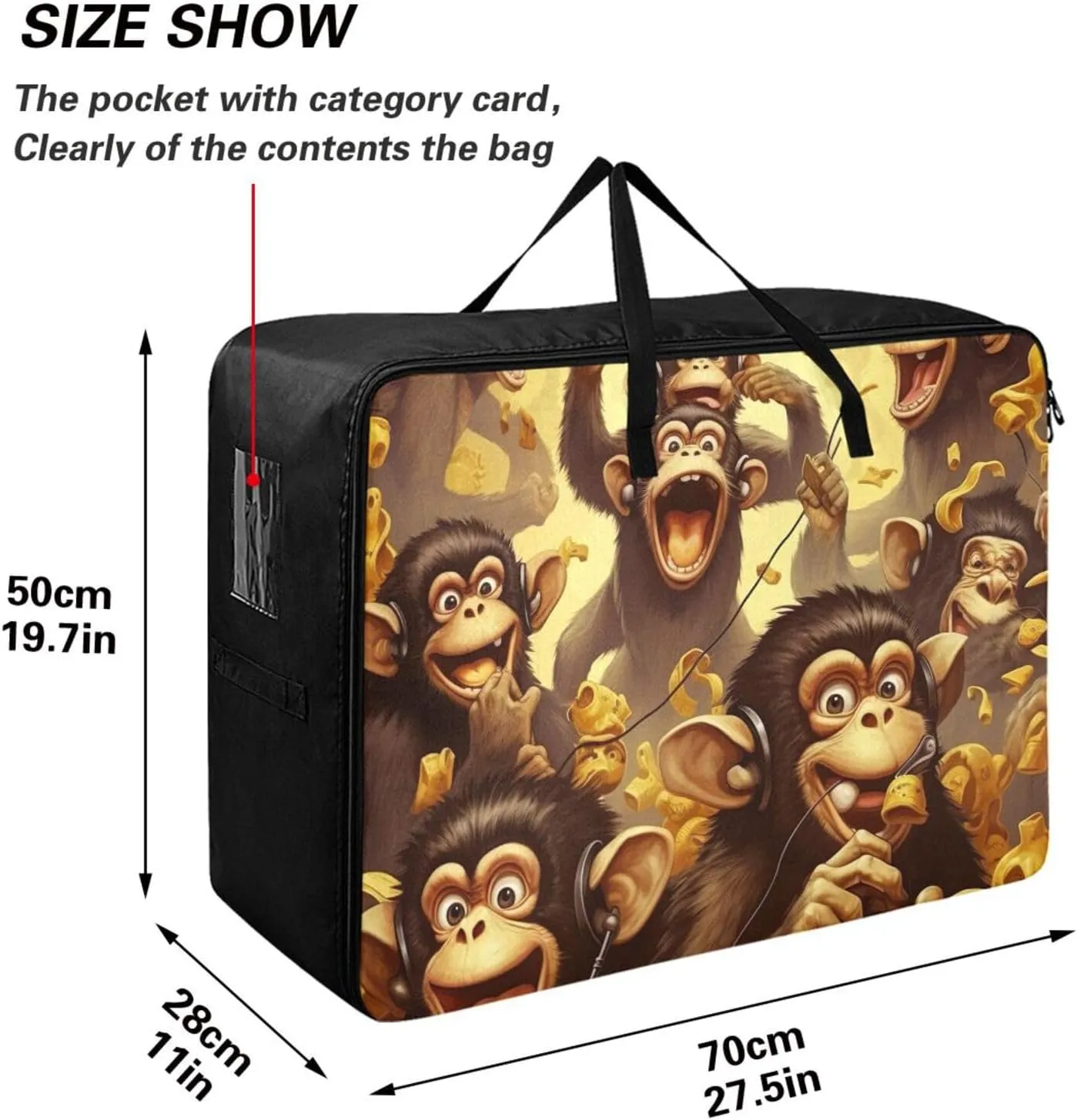Banana Monkeys Storage Bag, 27.5x19.7x11 in, Garment Storage Organizer Travel Cargo Duffel Bags Zippered Storage Bag for Moving