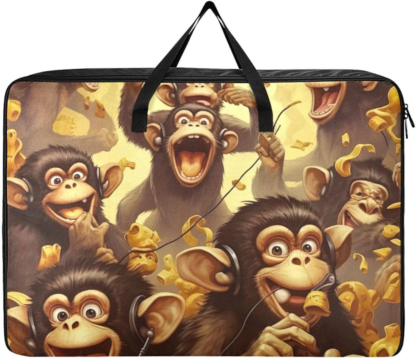 Banana Monkeys Storage Bag, 27.5x19.7x11 in, Garment Storage Organizer Travel Cargo Duffel Bags Zippered Storage Bag for Moving