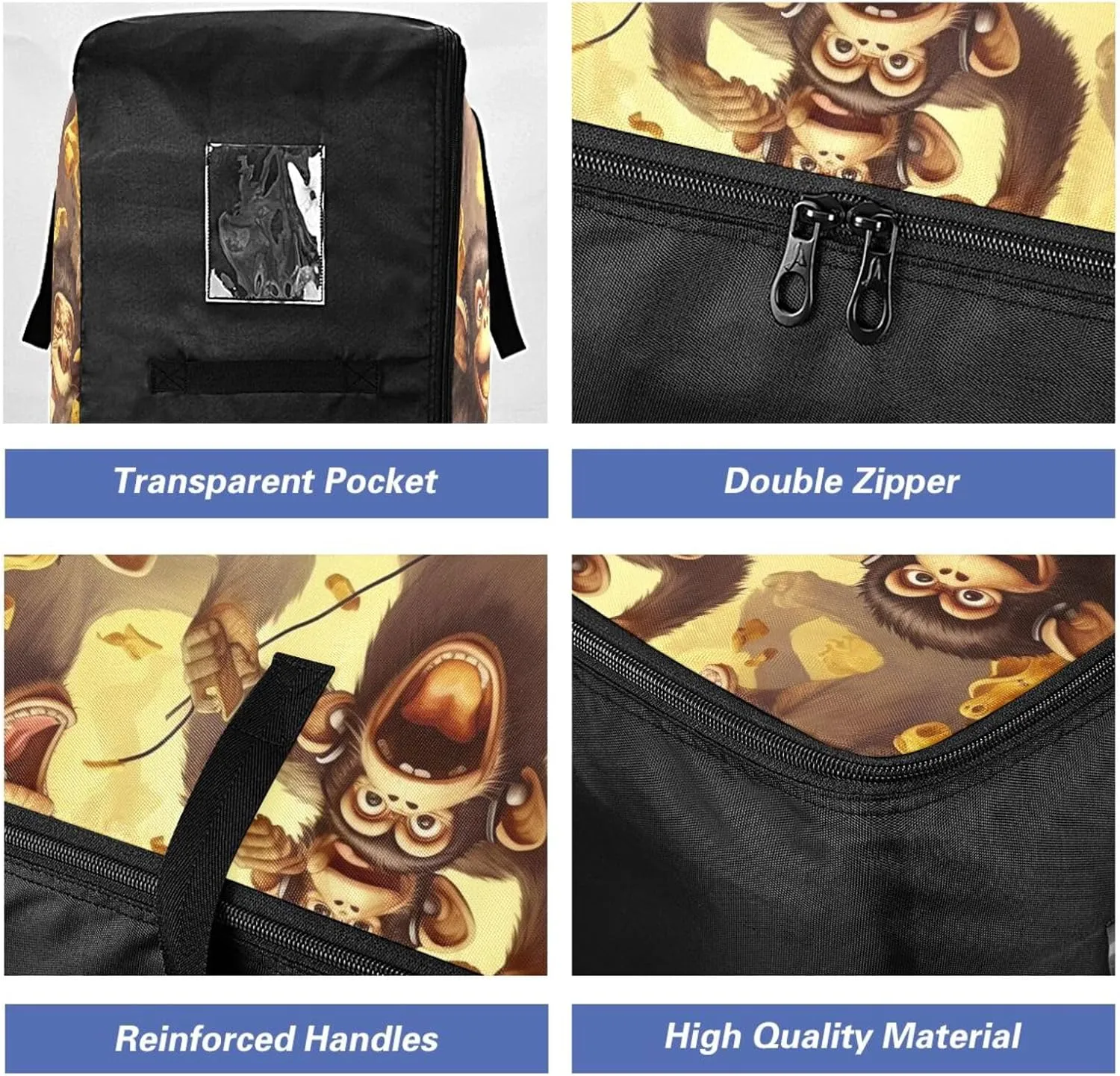 Banana Monkeys Storage Bag, 27.5x19.7x11 in, Garment Storage Organizer Travel Cargo Duffel Bags Zippered Storage Bag for Moving