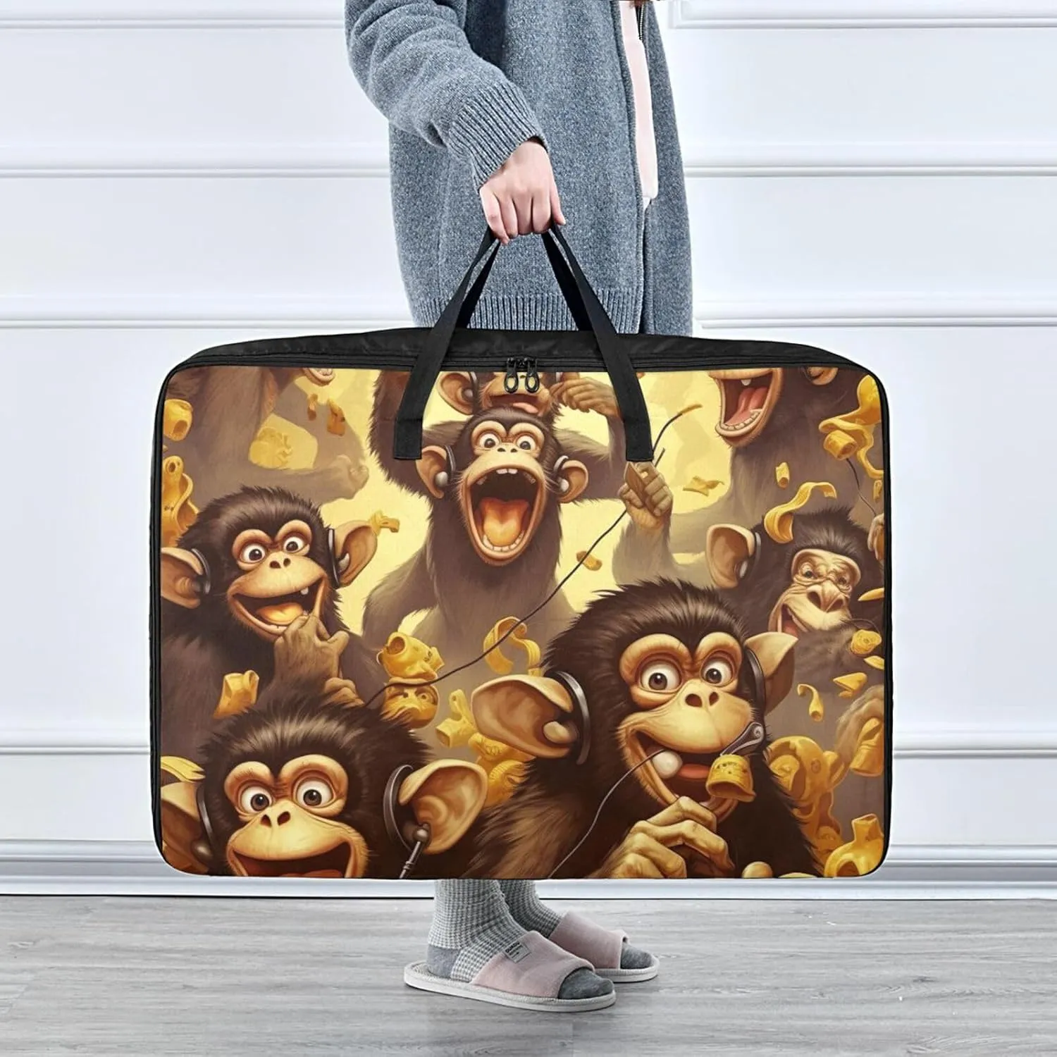 Banana Monkeys Storage Bag, 27.5x19.7x11 in, Garment Storage Organizer Travel Cargo Duffel Bags Zippered Storage Bag for Moving