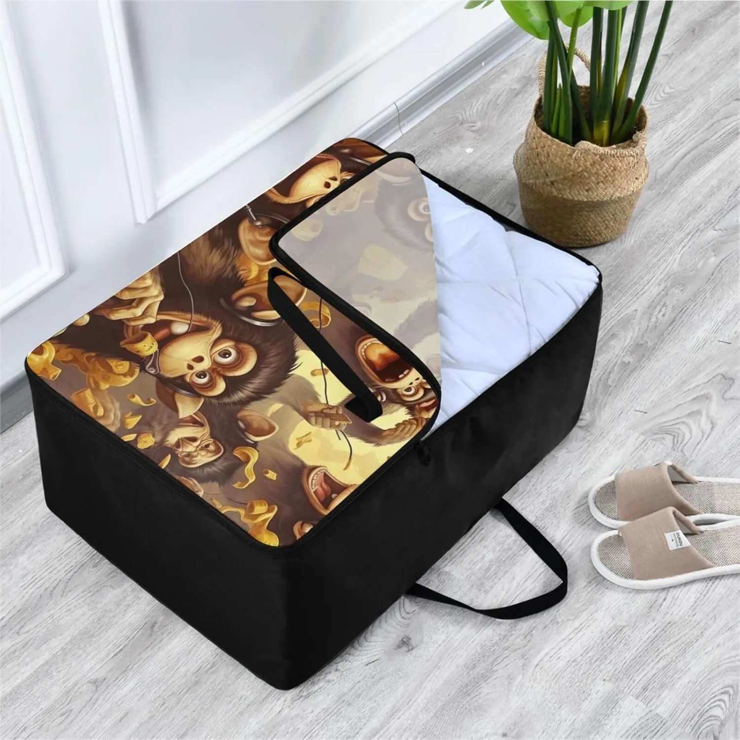 Banana Monkeys Storage Bag, 27.5x19.7x11 in, Garment Storage Organizer Travel Cargo Duffel Bags Zippered Storage Bag for Moving