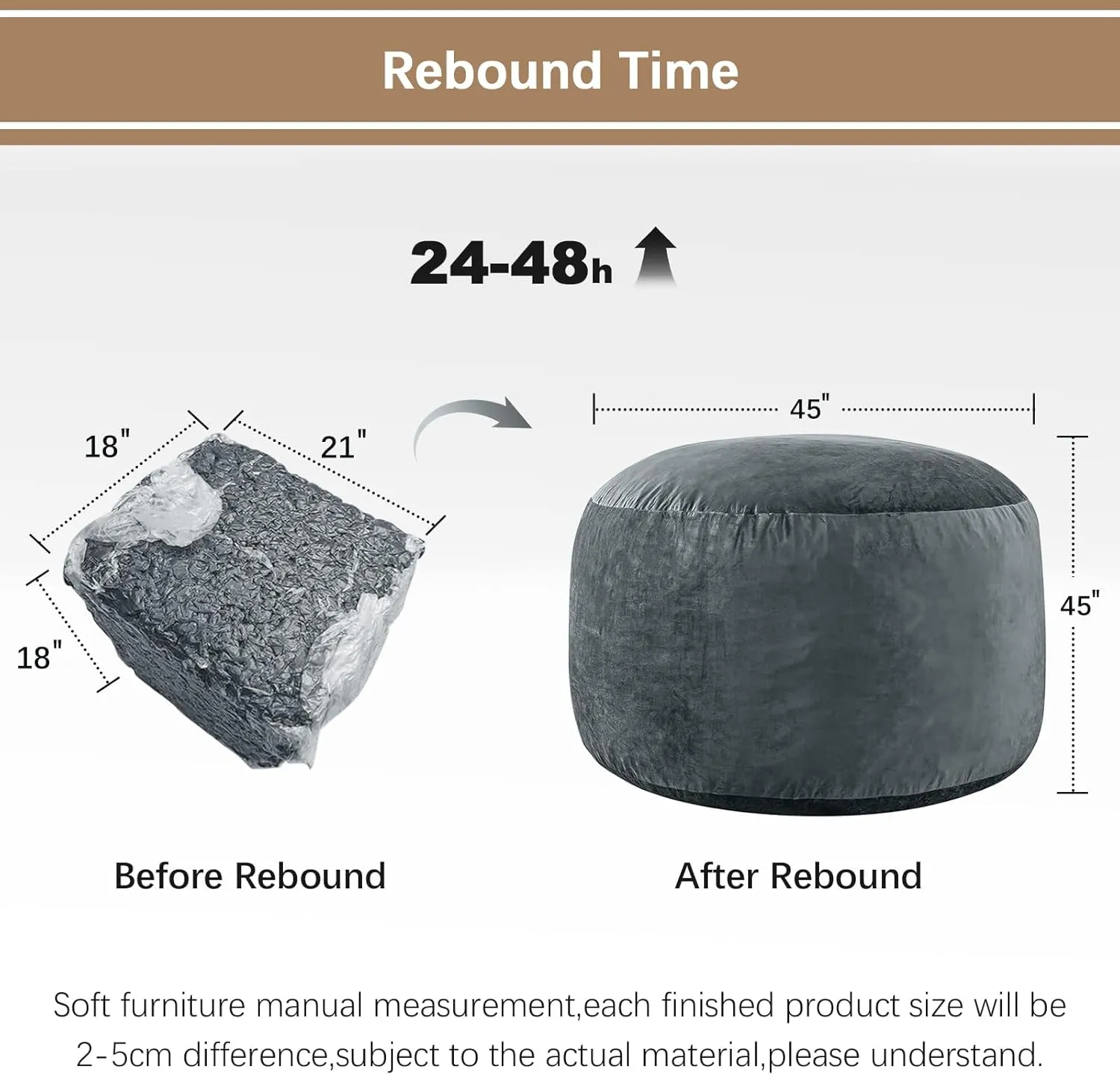 Bean Bag Chairs for Adults - Memory Foam Furniture BeanBag Chair - Kids/Teens Sofa with Soft Micro Fiber Cover - Round Fluffy Couch for Living Room Bedroom College Dorm - 4 ft, Grey