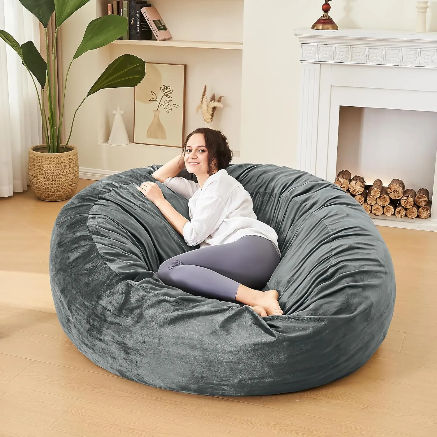 Bean Bag Chairs for Adults - Memory Foam Furniture BeanBag Chair - Kids/Teens Sofa with Soft Micro Fiber Cover - Round Fluffy Couch for Living Room Bedroom College Dorm - 4 ft, Grey