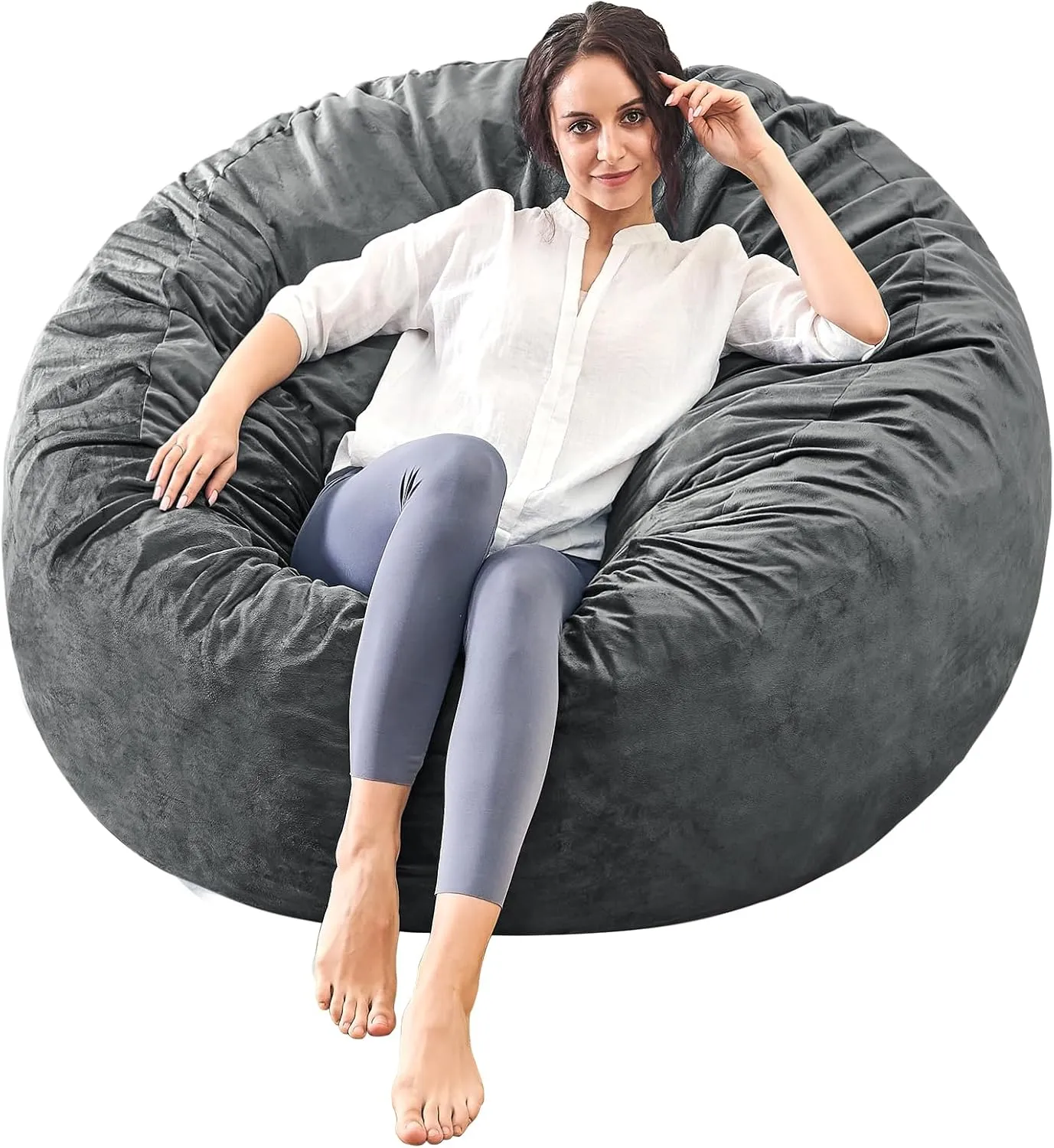 Bean Bag Chairs for Adults - Memory Foam Furniture BeanBag Chair - Kids/Teens Sofa with Soft Micro Fiber Cover - Round Fluffy Couch for Living Room Bedroom College Dorm - 4 ft, Grey