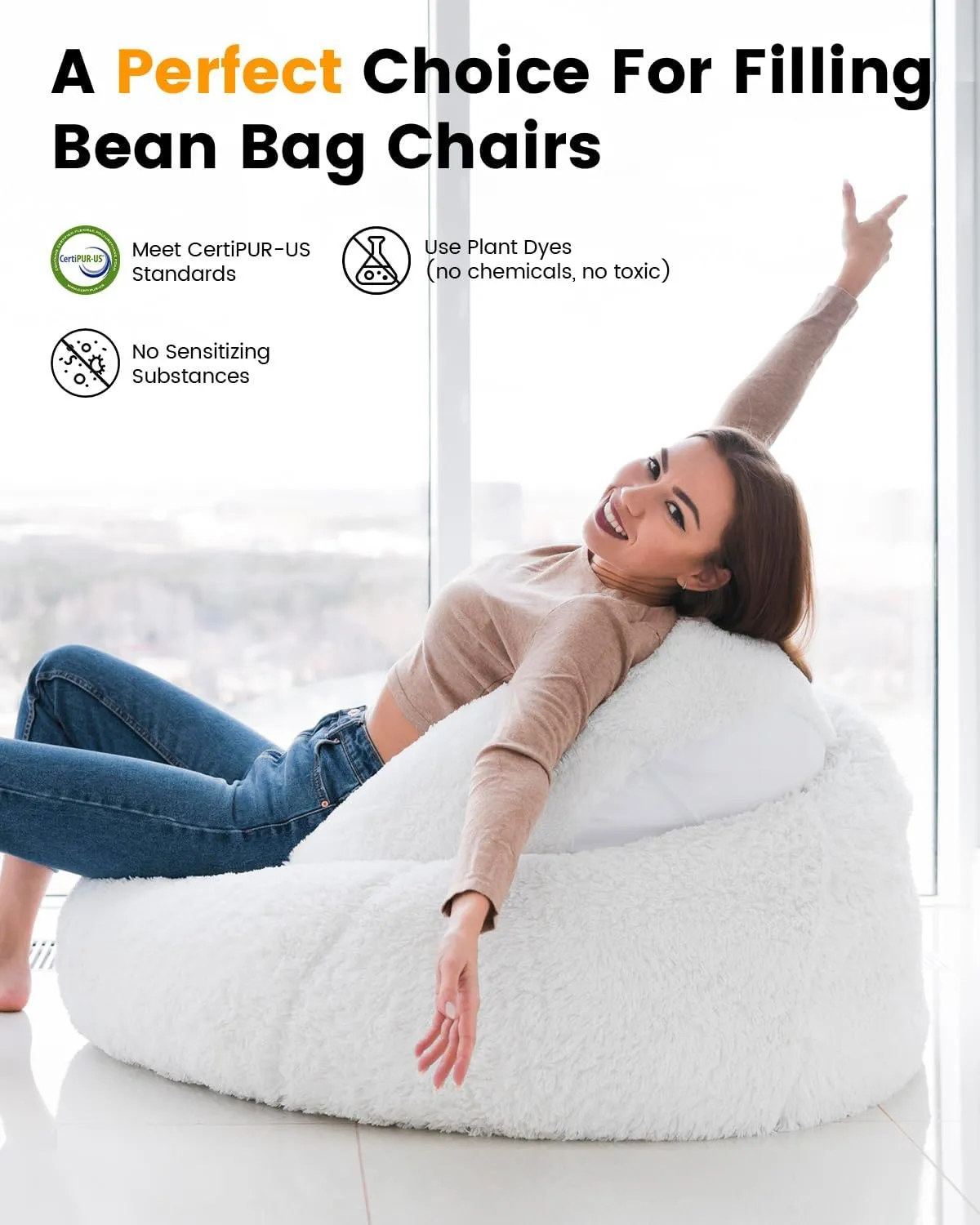 Bean Bag Filler, 5lbs Pillow Filler Stuffing, Bean Bag Filling, Shredded Memory Foam Filling, Punching Bag Filler, Foam Refill for Pouf/Ottoman Stuffing/Boxing Bag,Added Gel Particles (White)