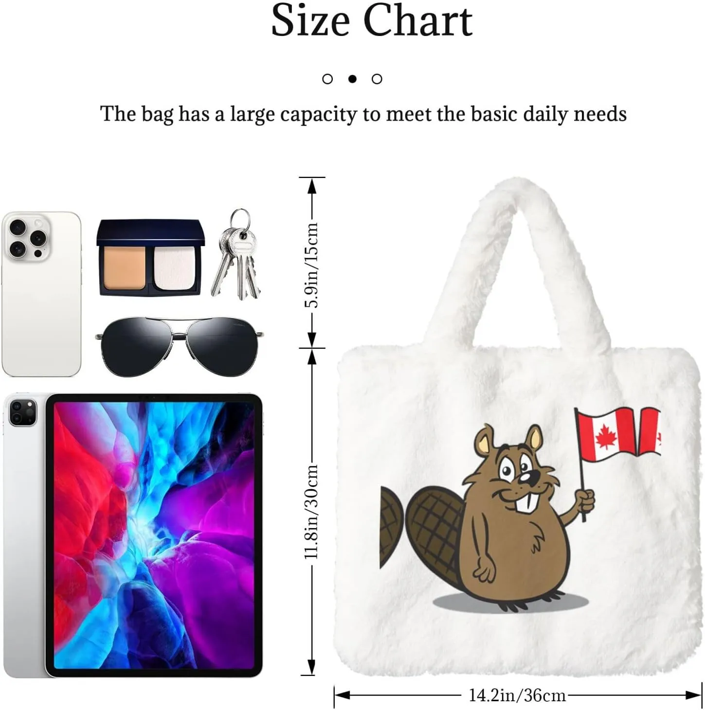 Beaver Printing Soft Plush Handbag For Womens Tote Bag For Women,Women Satchel Bags Wallet Purse For Gifts