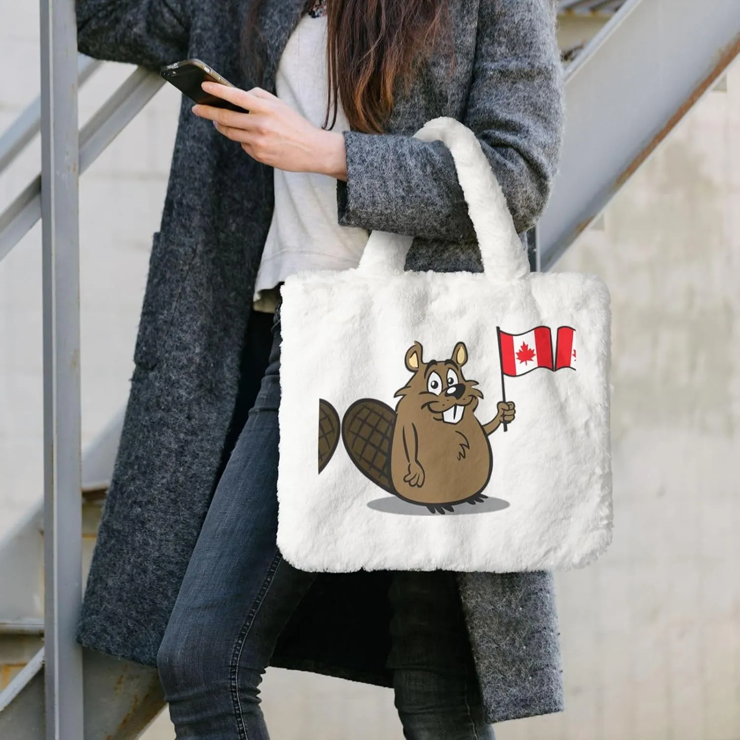 Beaver Printing Soft Plush Handbag For Womens Tote Bag For Women,Women Satchel Bags Wallet Purse For Gifts