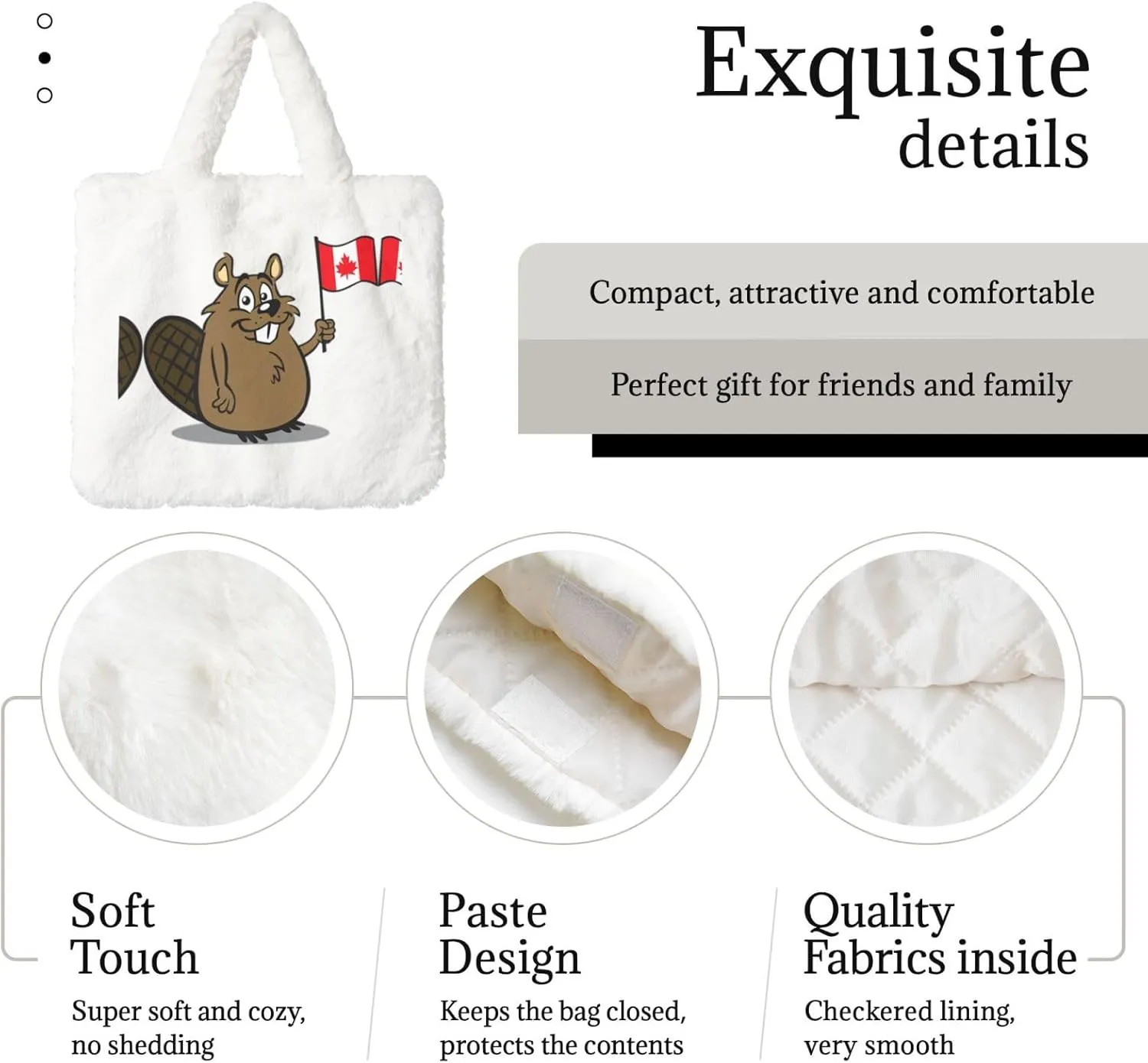 Beaver Printing Soft Plush Handbag For Womens Tote Bag For Women,Women Satchel Bags Wallet Purse For Gifts