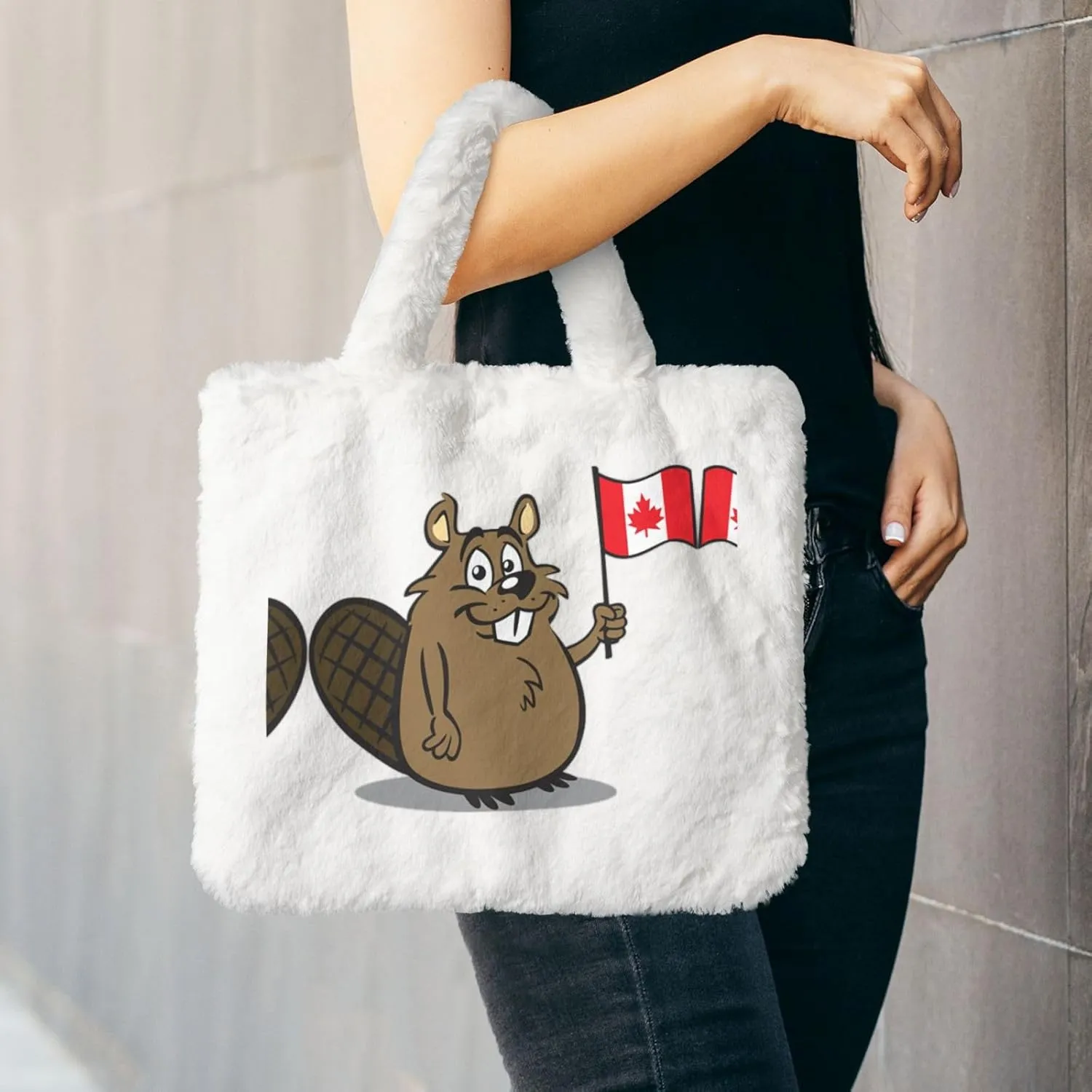Beaver Printing Soft Plush Handbag For Womens Tote Bag For Women,Women Satchel Bags Wallet Purse For Gifts