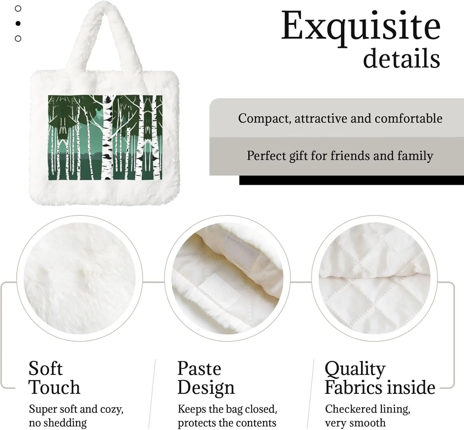 Birch Trees Printing Fluffy Shoulder Bag Ladies Plush Underarm Bag Tote Bag Furry Purse Handbag For Work Travel
