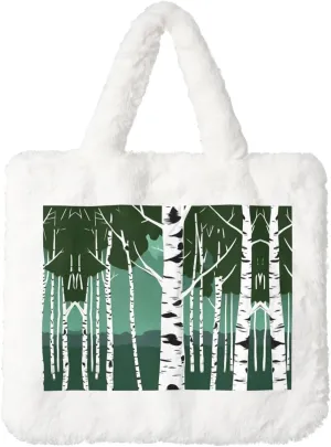 Birch Trees Printing Fluffy Shoulder Bag Ladies Plush Underarm Bag Tote Bag Furry Purse Handbag For Work Travel