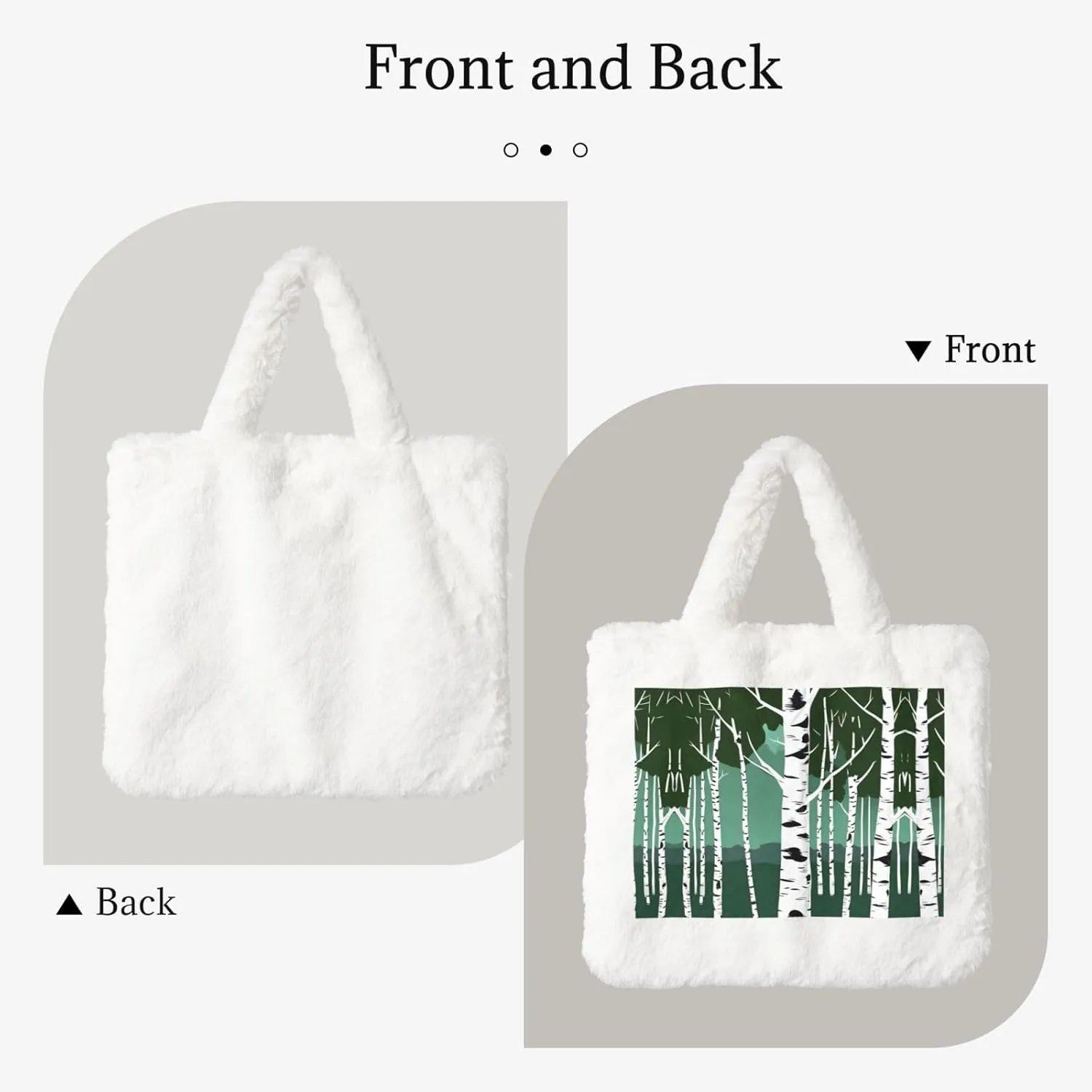 Birch Trees Printing Fluffy Shoulder Bag Ladies Plush Underarm Bag Tote Bag Furry Purse Handbag For Work Travel