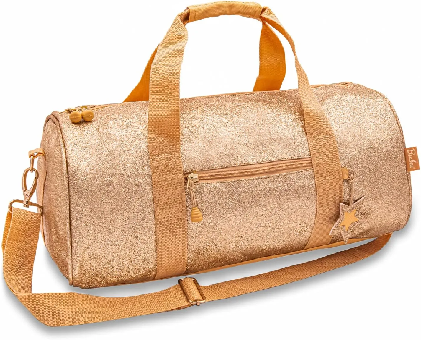 Bixbee Kids Duffle Bag, Dance Bag & Travel Bag for Sports, Gymnastics, Ballet & Overnight with Adjustable Strap, Zippers, Pockets, and Flake-Resistant Glitter - 17 x 9 x 9 IN - Sparkalicious Gold