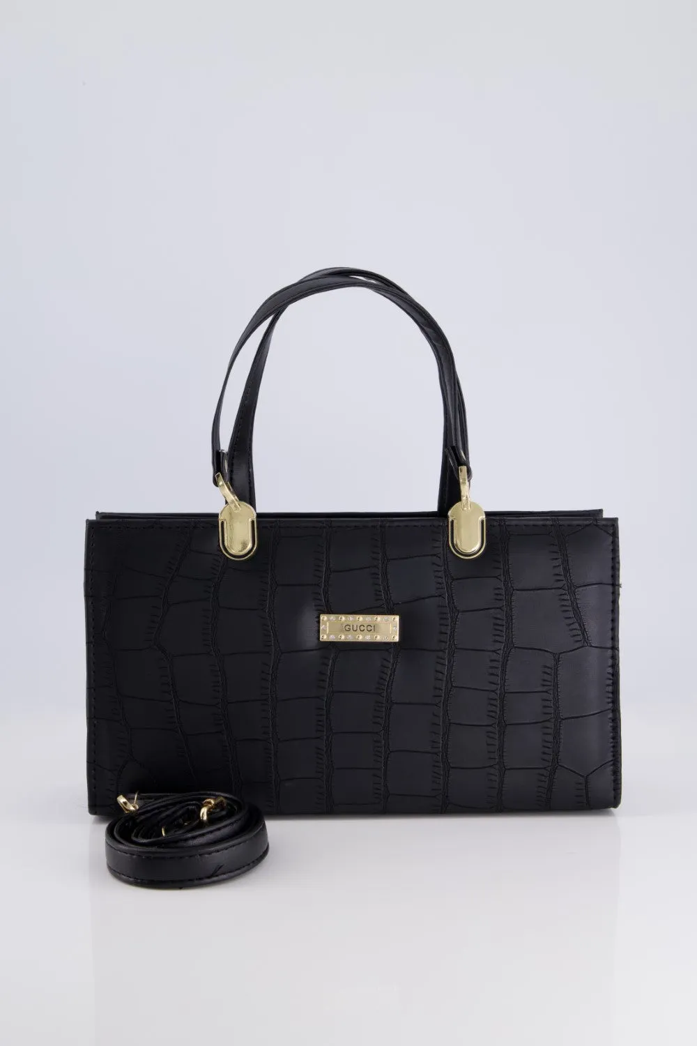 Black Croc-Textured Handbag