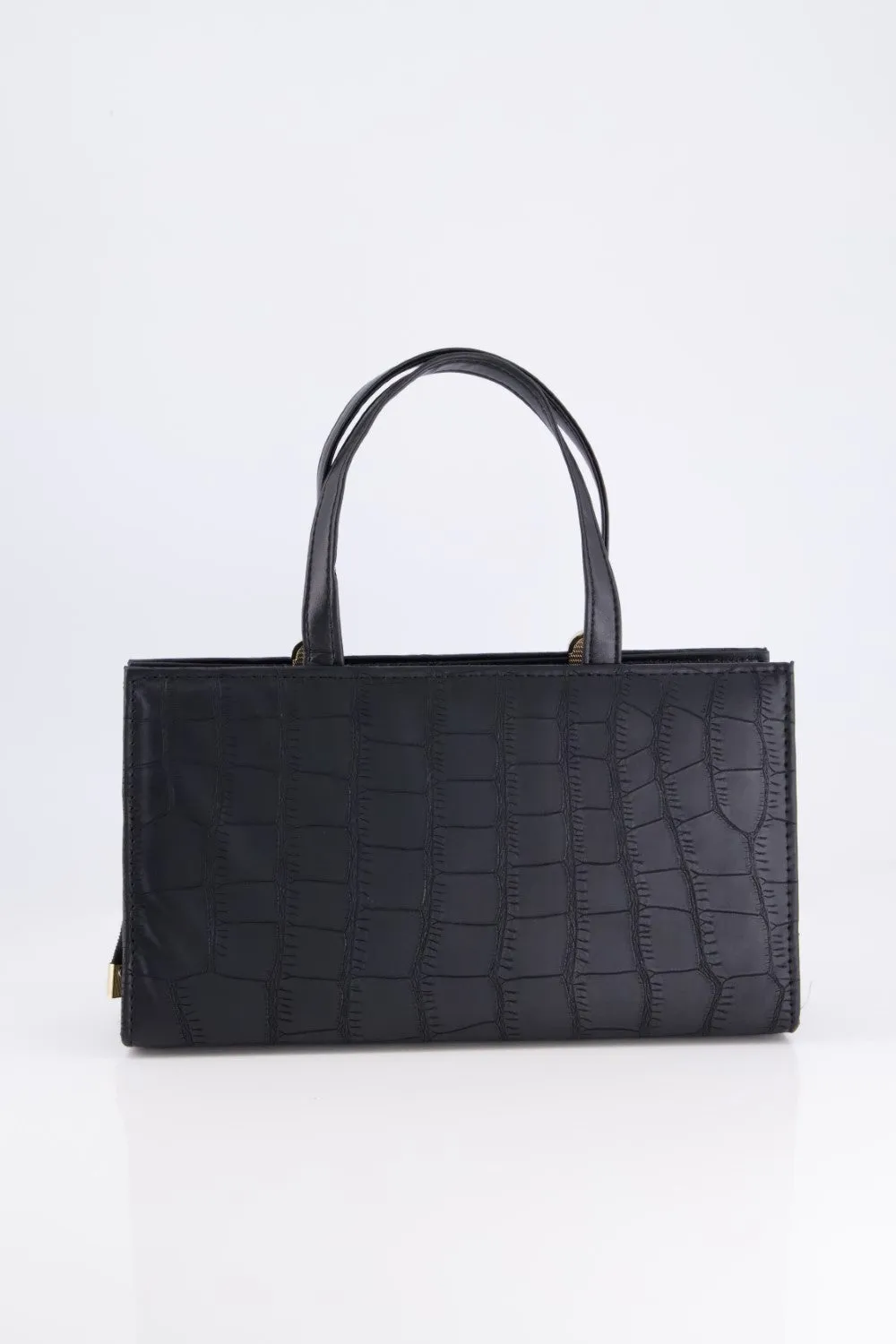 Black Croc-Textured Handbag