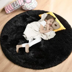 Black Round Rug for Girls Bedroom, Fluffy Circle Rug 4'X4' for Kids Room Decor, Shaggy Circular Rug for Baby Nursery Dorm, Upgrade Fuzzy Plush Rug for Living room, Cute Room Decor for Teen Baby