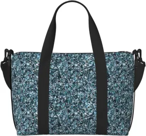 Bling Sparkly Gemstone Blue Print Travel Duffle Bag For Women Men Weekender Overnight Bag Gym Bag For Women, Carry On Airport Bag, Travel Tote Bag With Strap For Gym Travel Business Trips