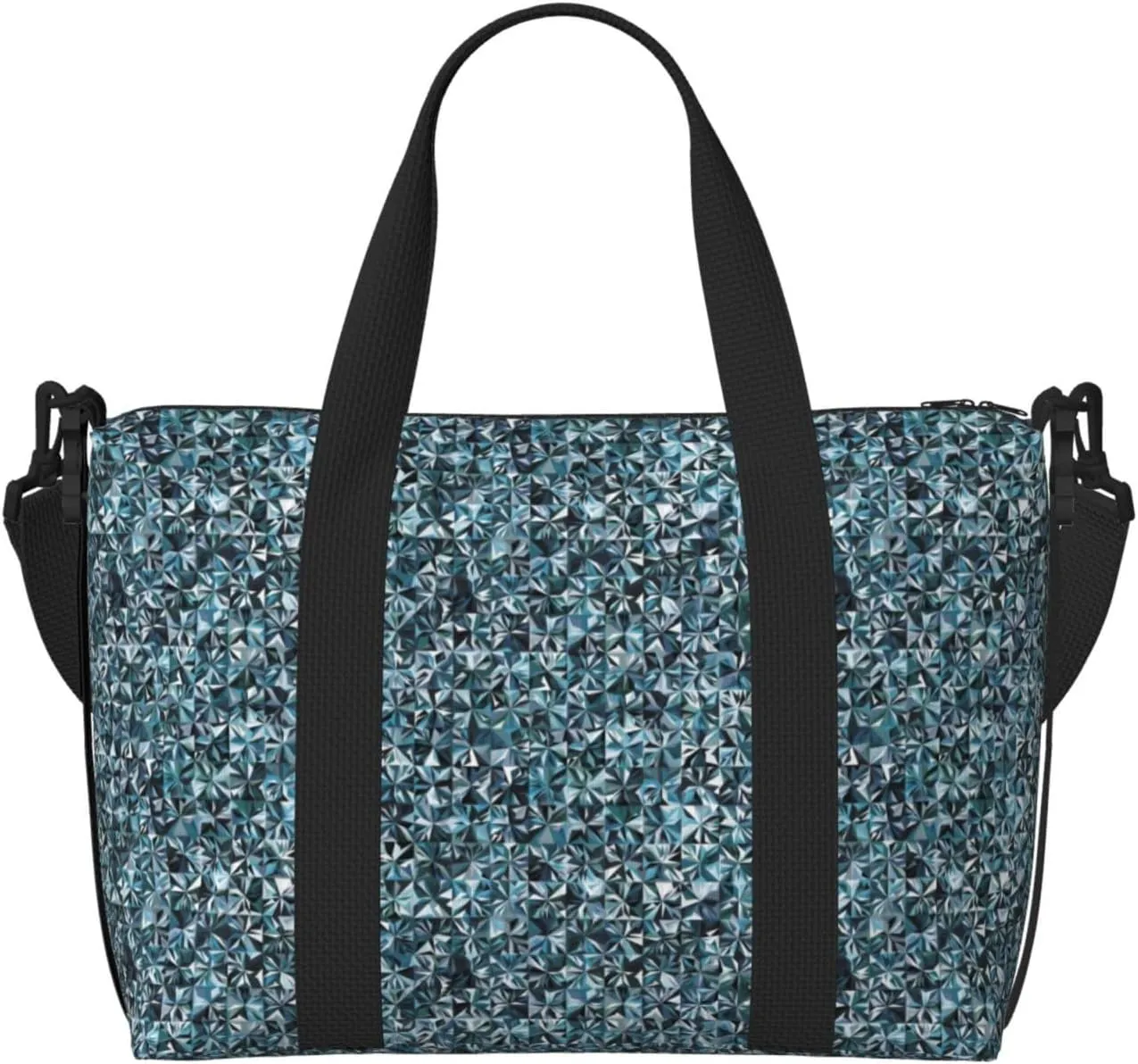Bling Sparkly Gemstone Blue Print Travel Duffle Bag For Women Men Weekender Overnight Bag Gym Bag For Women, Carry On Airport Bag, Travel Tote Bag With Strap For Gym Travel Business Trips