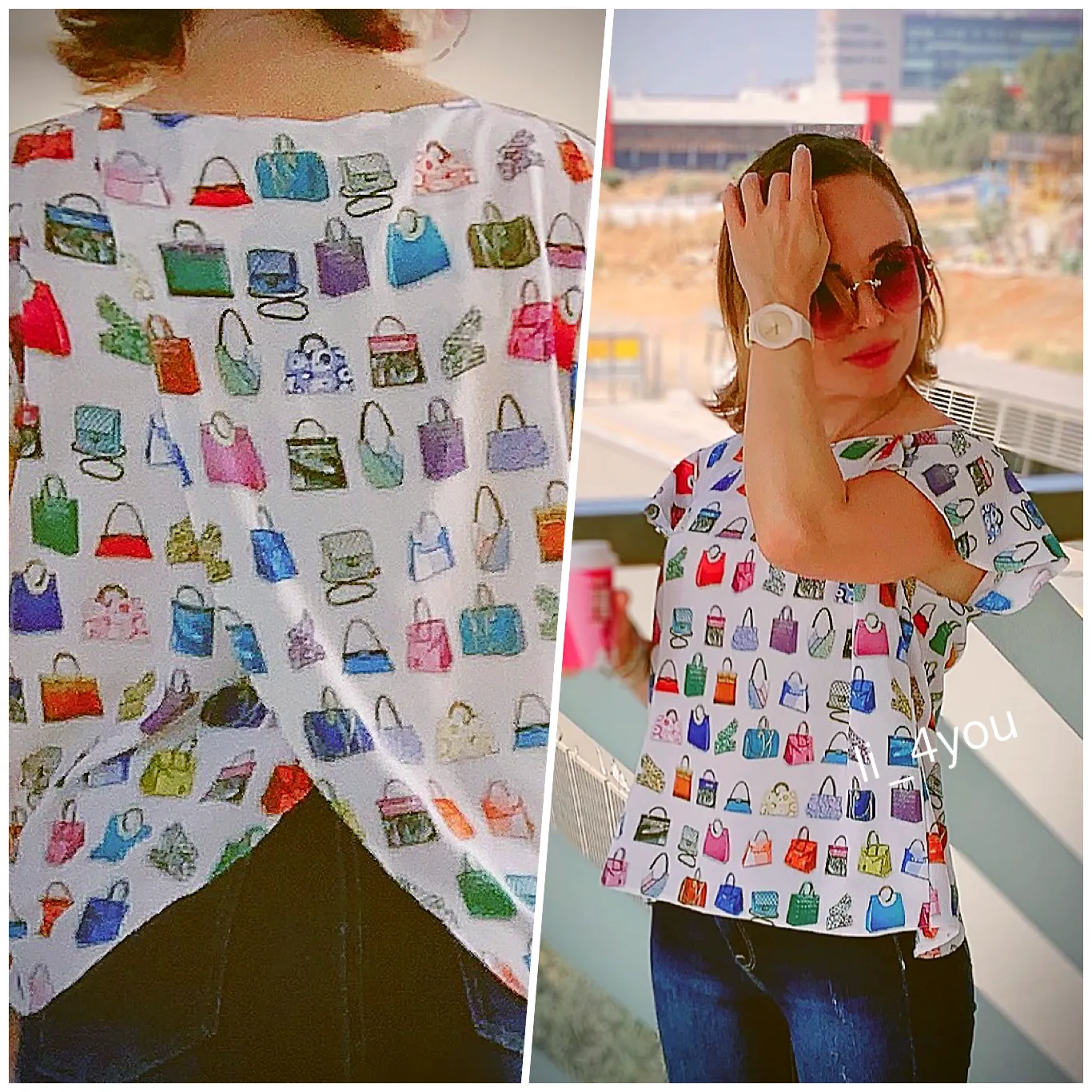 Blouse "Million Bags" Summer Top, Women Blouse, Print Top, Orange Blouse, Cotton Top