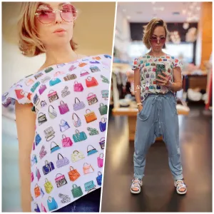 Blouse "Million Bags" Summer Top, Women Blouse, Print Top, Orange Blouse, Cotton Top