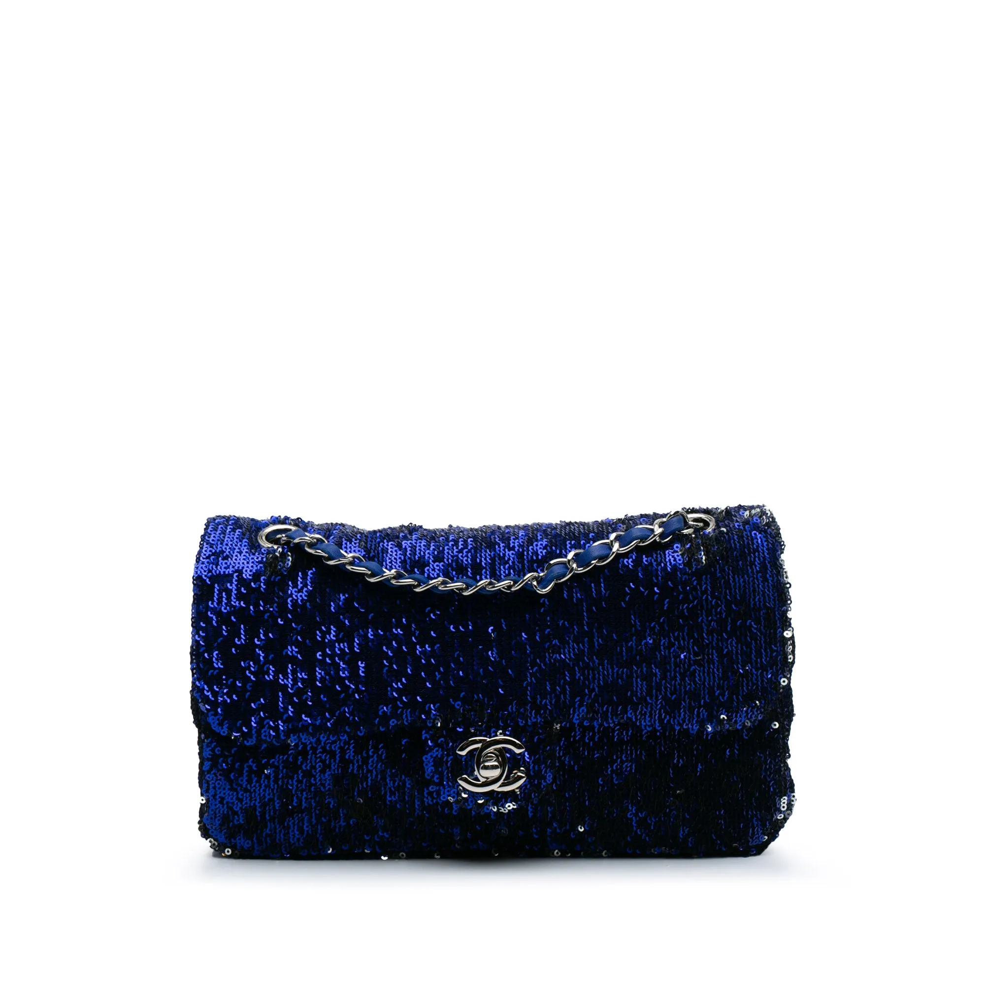 Blue Chanel Medium Classic Sequin Single Flap Shoulder Bag