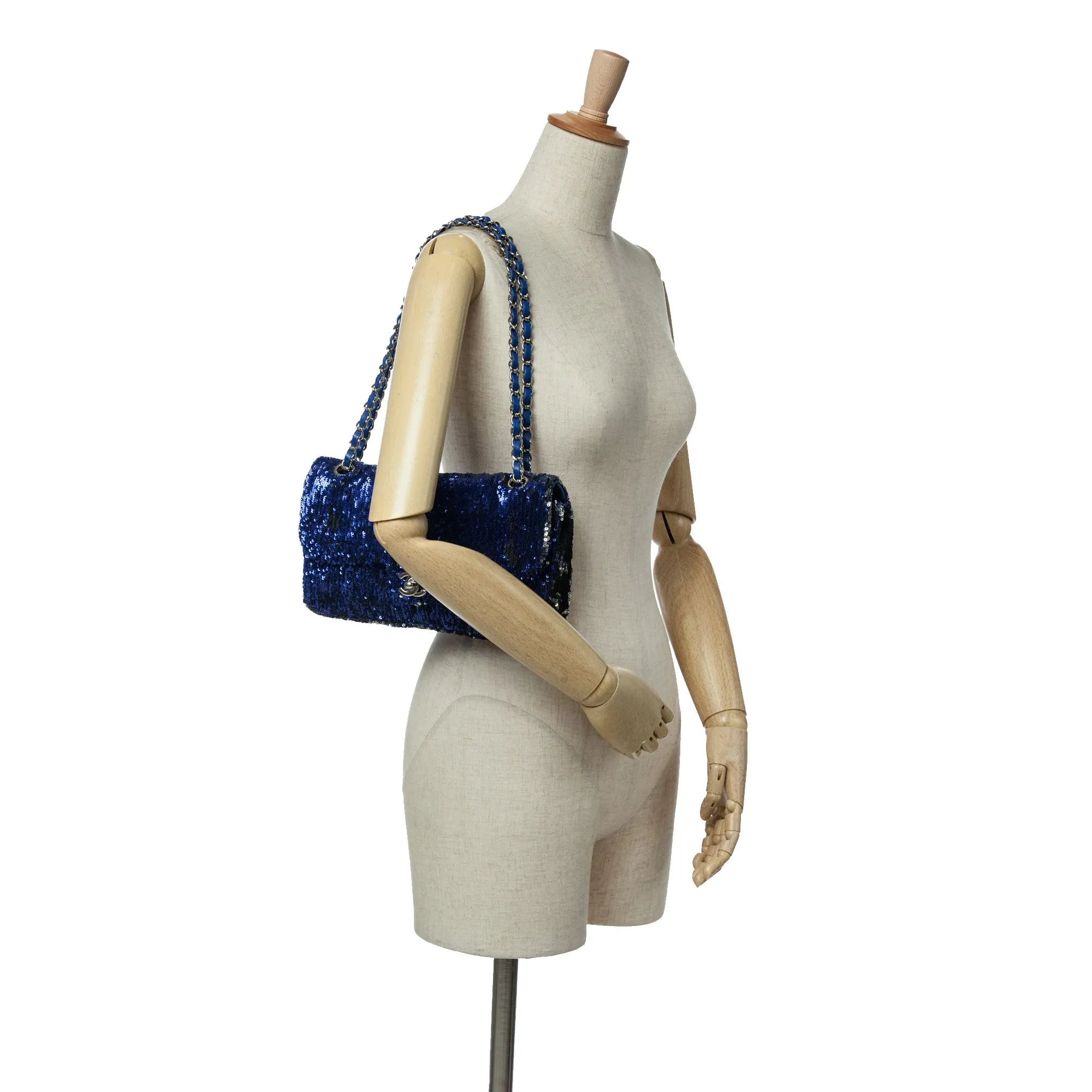Blue Chanel Medium Classic Sequin Single Flap Shoulder Bag
