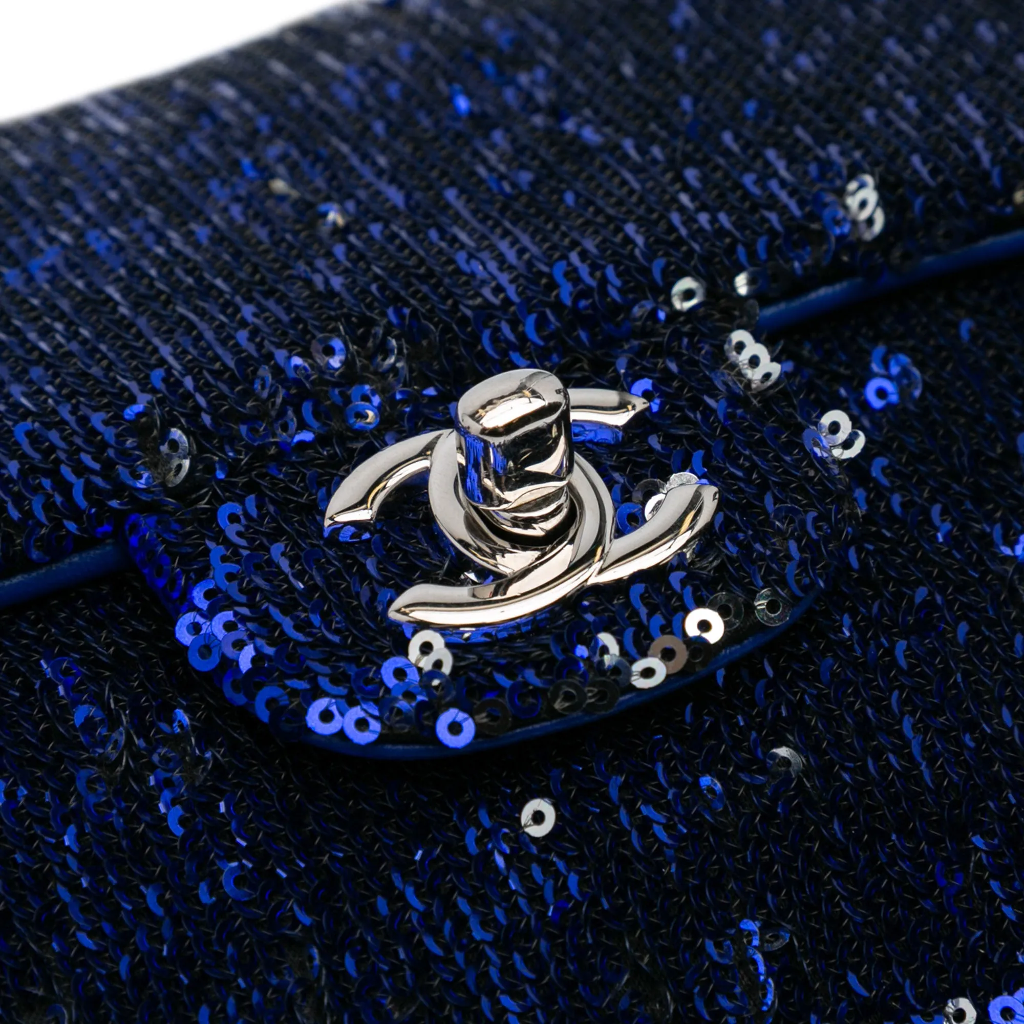Blue Chanel Medium Classic Sequin Single Flap Shoulder Bag