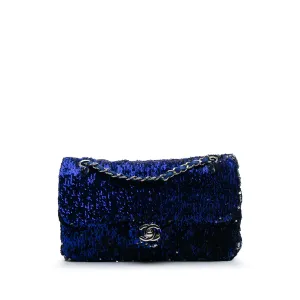Blue Chanel Medium Classic Sequin Single Flap Shoulder Bag