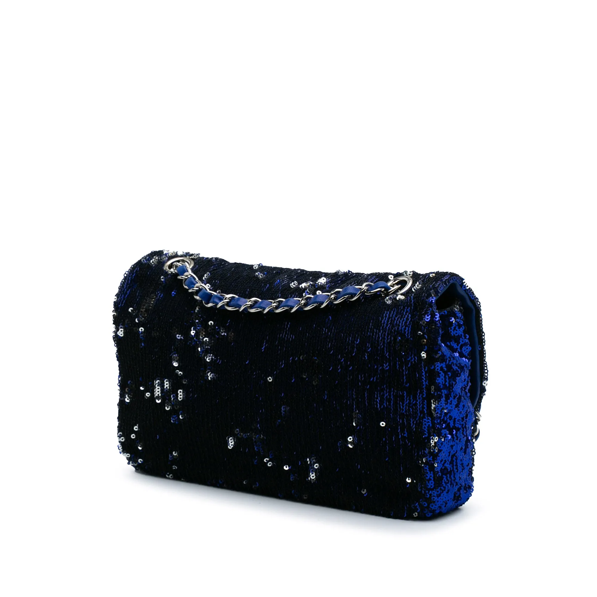 Blue Chanel Medium Classic Sequin Single Flap Shoulder Bag