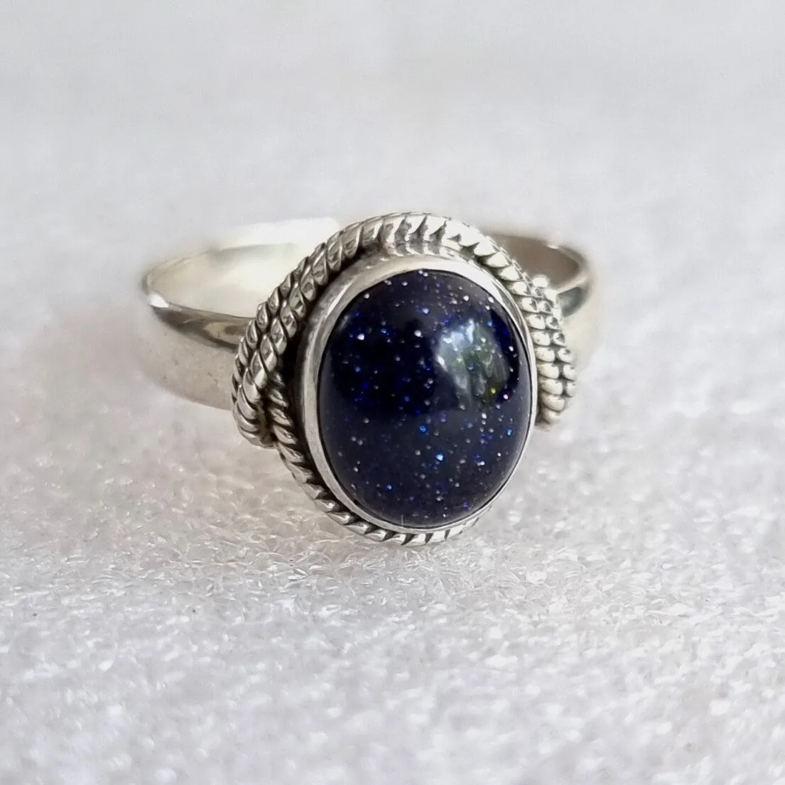 Blue Goldstone Oval Boho 925 Silver Ring, R4BS