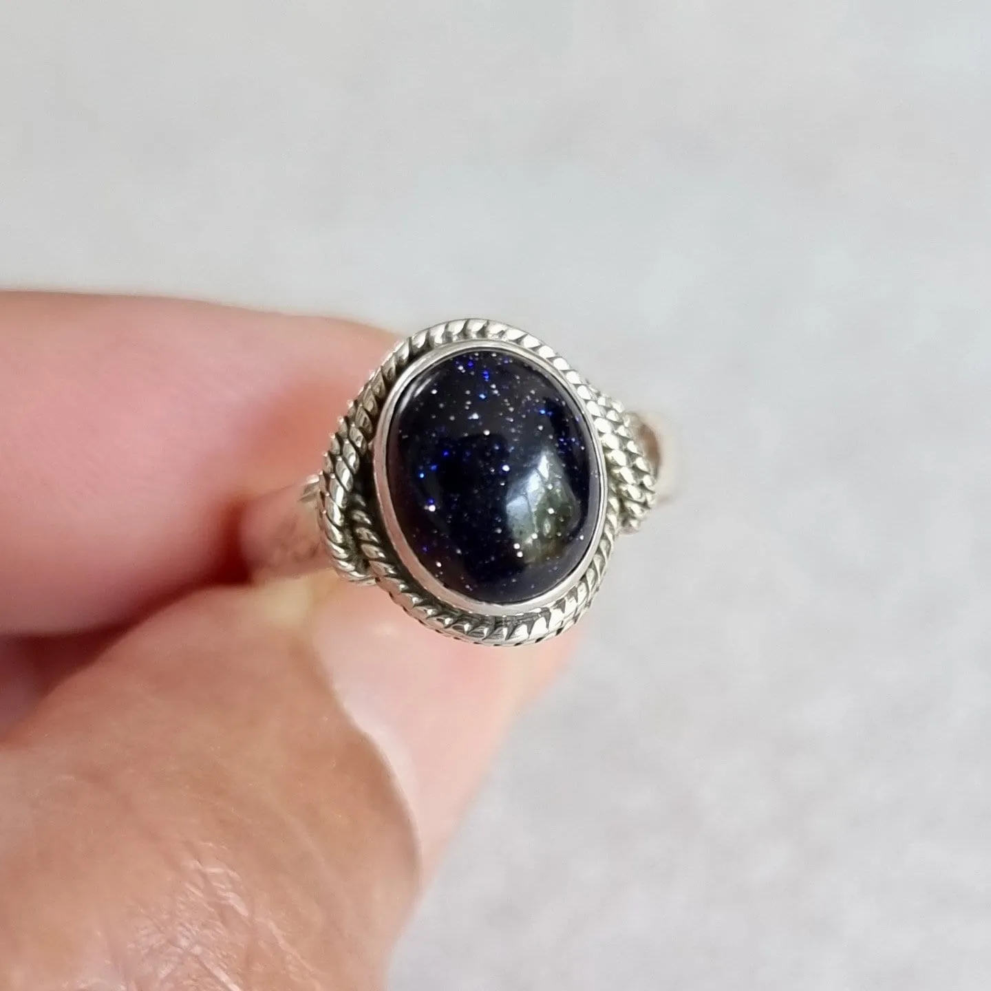 Blue Goldstone Oval Boho 925 Silver Ring, R4BS