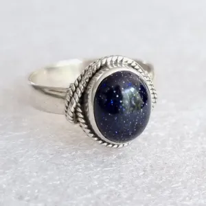 Blue Goldstone Oval Boho 925 Silver Ring, R4BS