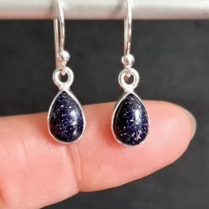 Blue Goldstone Teardrop 9mm x 7mm 925 Silver Earrings, E5BS