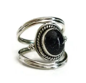 Boho Oval Blue Goldstone 925 Sterling Silver Ring, R29BS