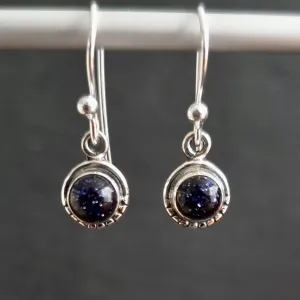 Boho Round 5mm / 6mm Blue Goldstone 925 Silver Earrings, E86BS