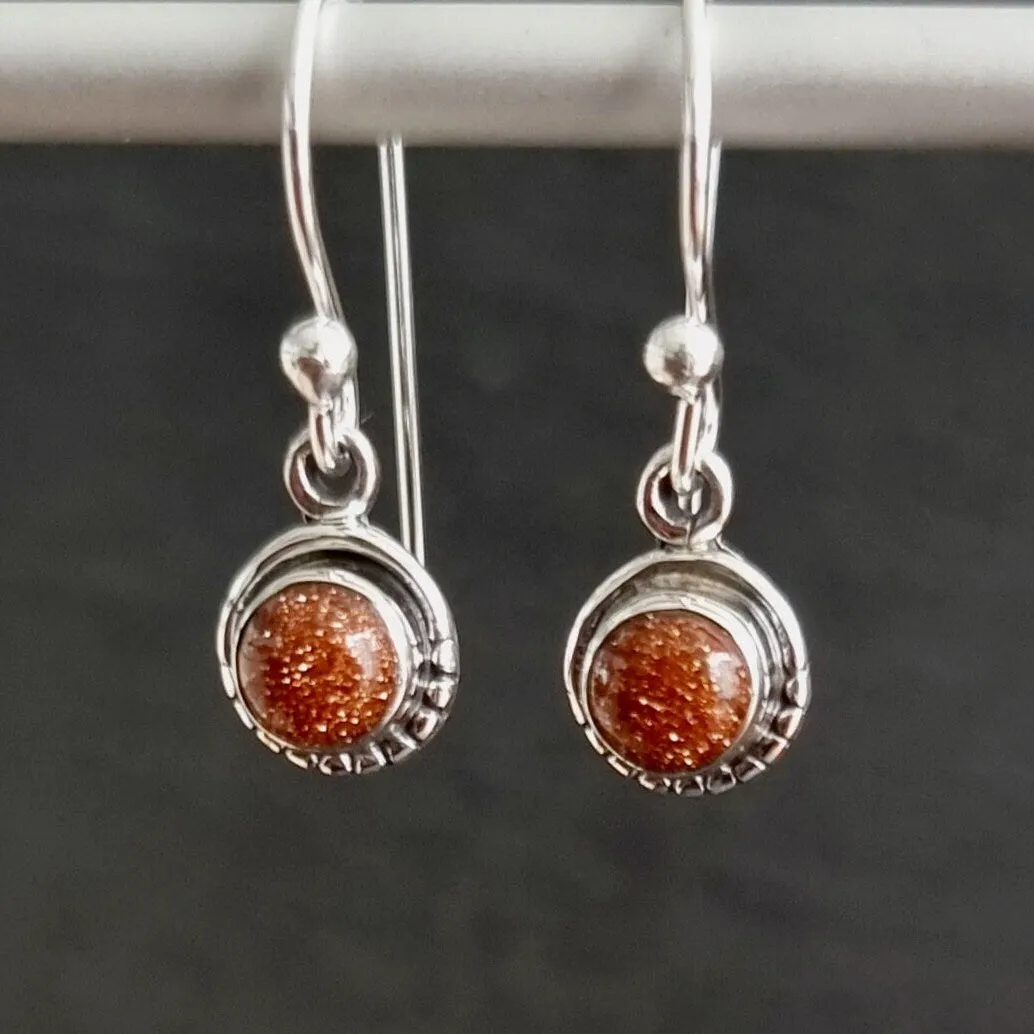 Boho Round Goldstone 925 Silver Earrings, E86GS
