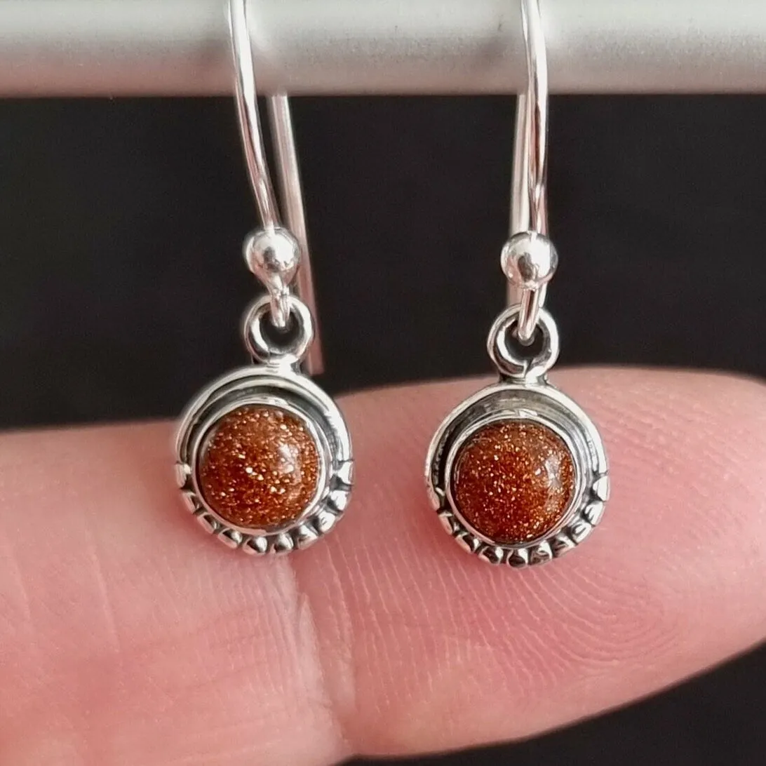 Boho Round Goldstone 925 Silver Earrings, E86GS