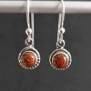 Boho Round Goldstone 925 Silver Earrings, E86GS