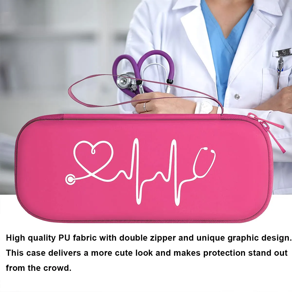 BOVKE Travel Carrying Case Compatible with 3M Littmann Classic III,MDF Acoustica Deluxe Stethoscopes - Extra Room for Medical Bandage Scissors EMT Trauma Shears and LED Penlight, Raspberry