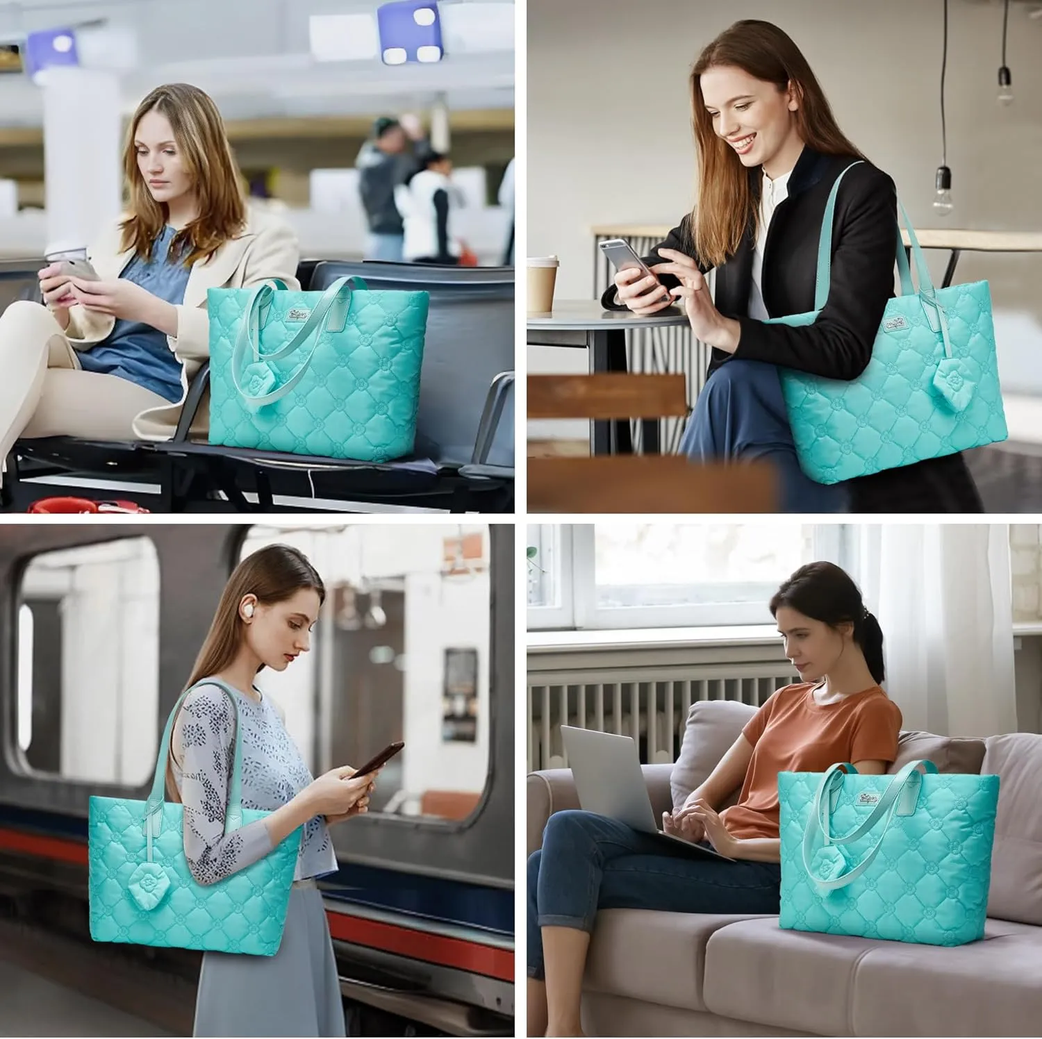 BOYATU Puffer Tote Bag for Women: Quilted Handbag with Zipper - Large Puffy Purse - Work Tote Bags with Laptop Compartments