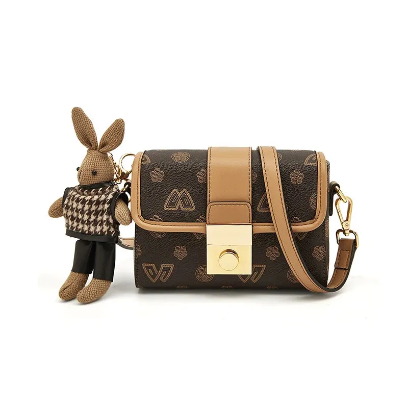 Brand Signature Design Lady Shoulder Bag Fabric&PU Leather Panelled Crossbody  Monogram Retro Flap
