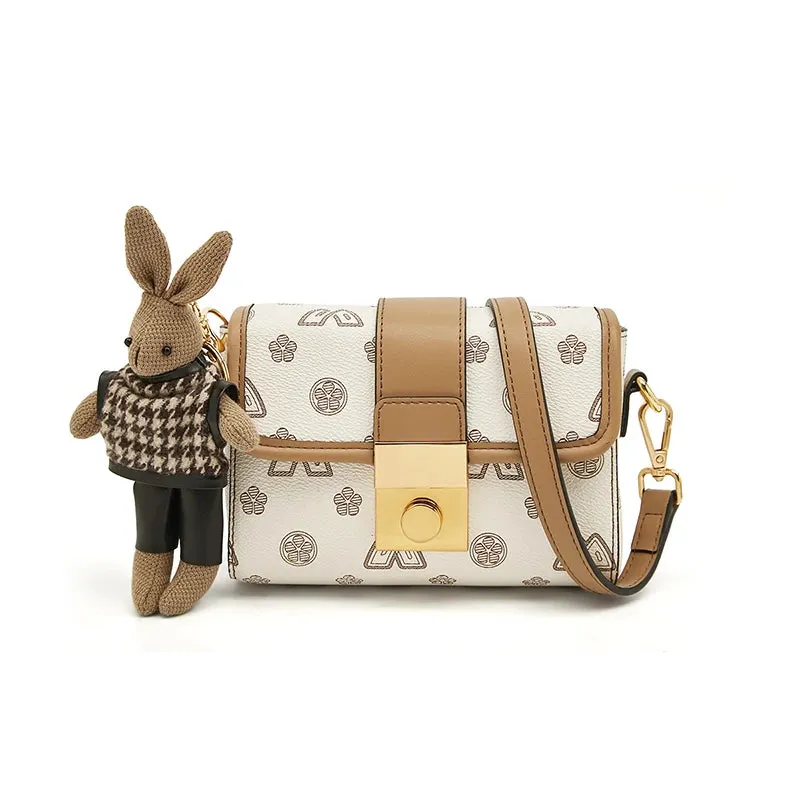 Brand Signature Design Lady Shoulder Bag Fabric&PU Leather Panelled Crossbody  Monogram Retro Flap