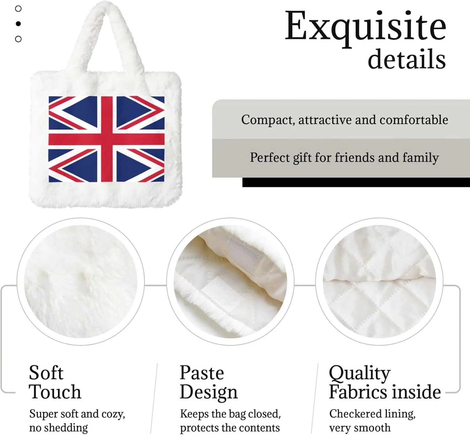British Flag Printing Fluffy Shoulder Bag Ladies Plush Underarm Bag Tote Bag Furry Purse Handbag For Work Travel