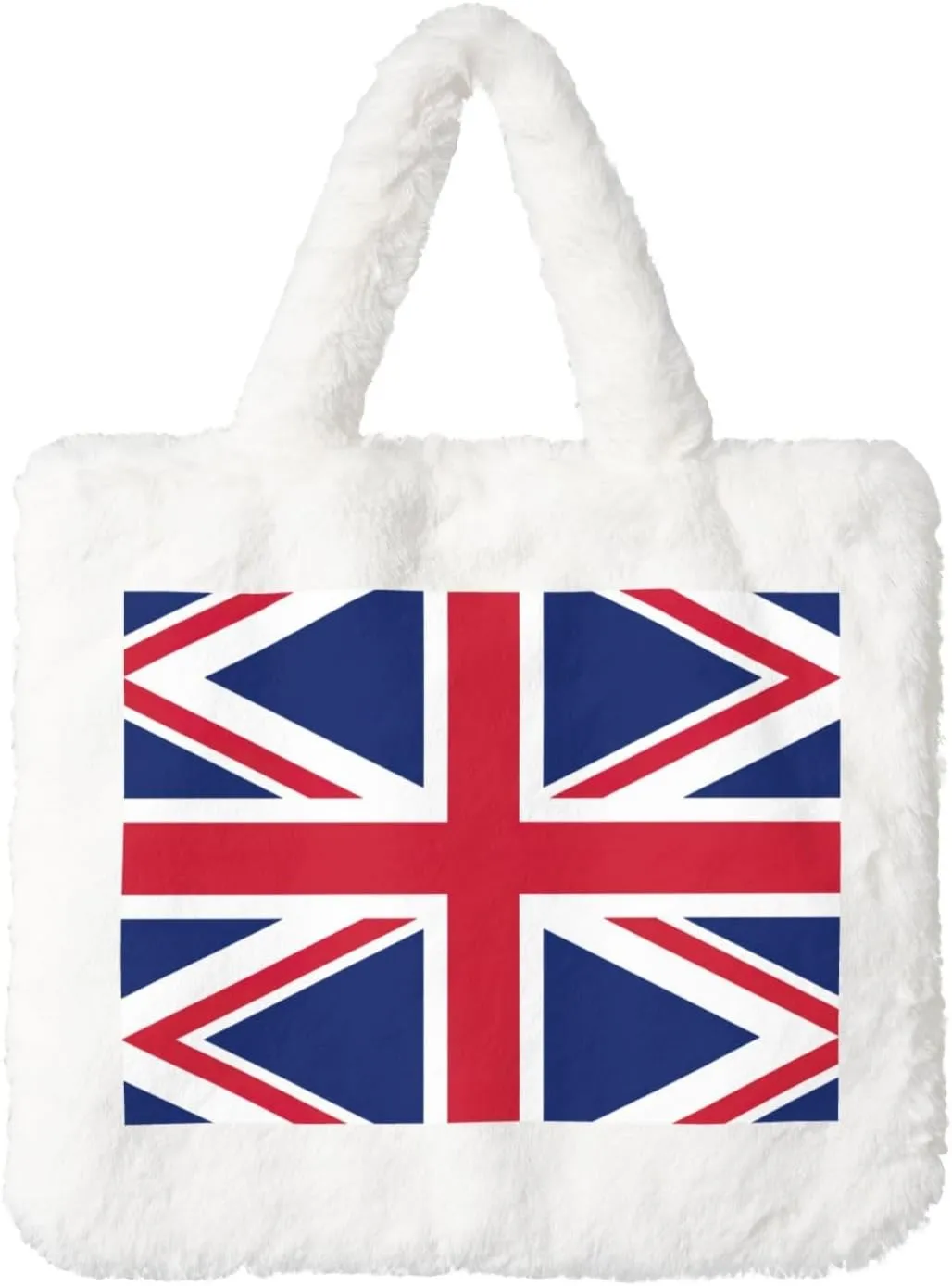 British Flag Printing Fluffy Shoulder Bag Ladies Plush Underarm Bag Tote Bag Furry Purse Handbag For Work Travel