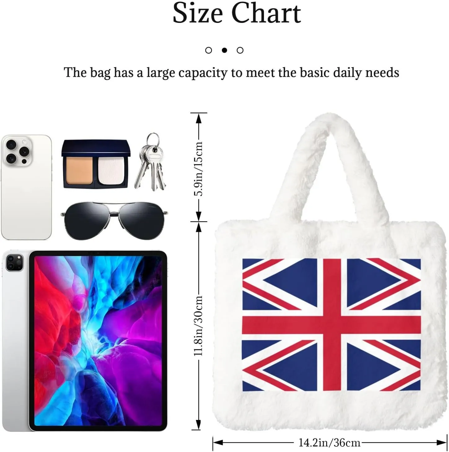 British Flag Printing Fluffy Shoulder Bag Ladies Plush Underarm Bag Tote Bag Furry Purse Handbag For Work Travel