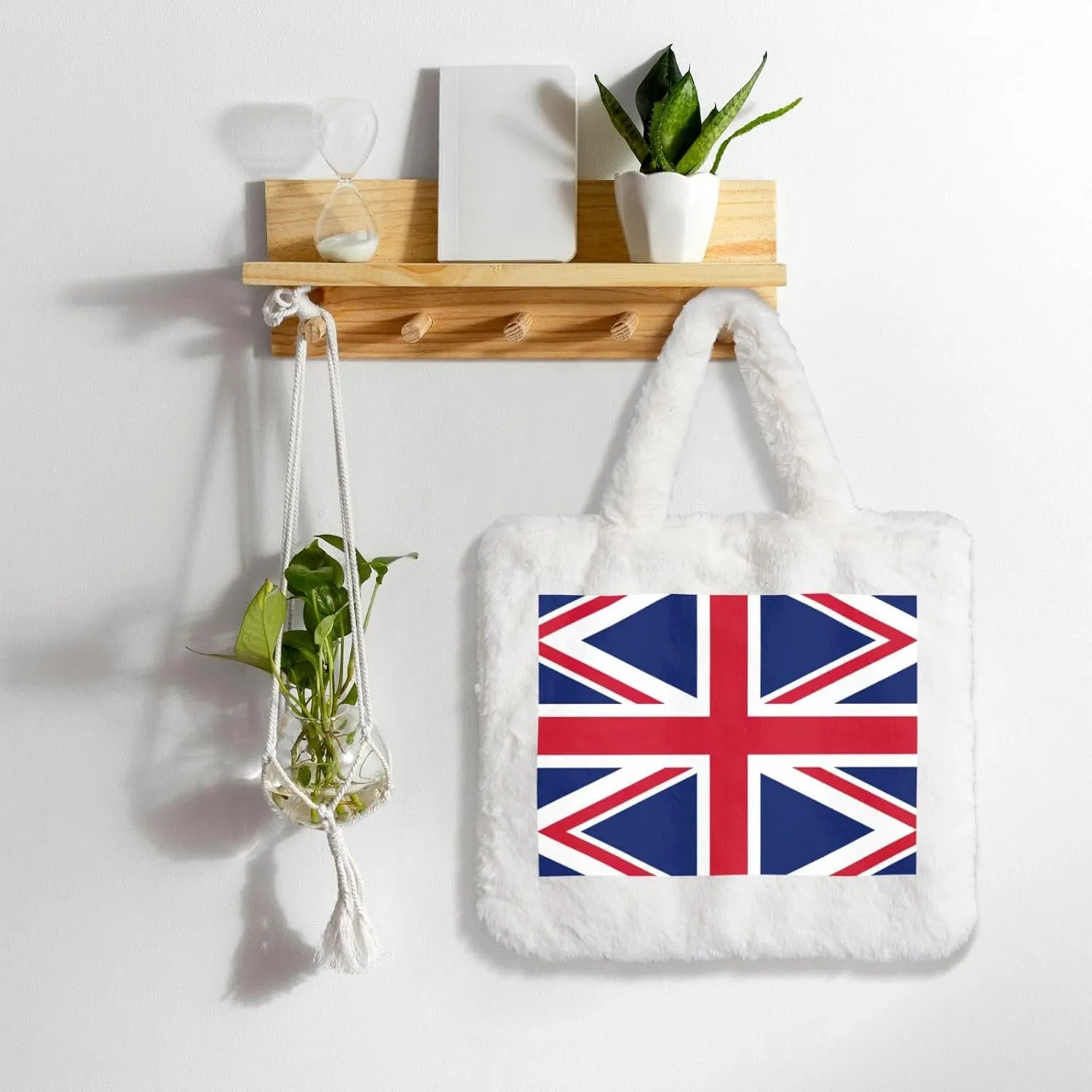 British Flag Printing Fluffy Shoulder Bag Ladies Plush Underarm Bag Tote Bag Furry Purse Handbag For Work Travel