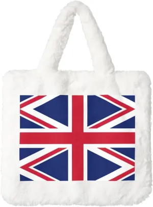 British Flag Printing Fluffy Shoulder Bag Ladies Plush Underarm Bag Tote Bag Furry Purse Handbag For Work Travel