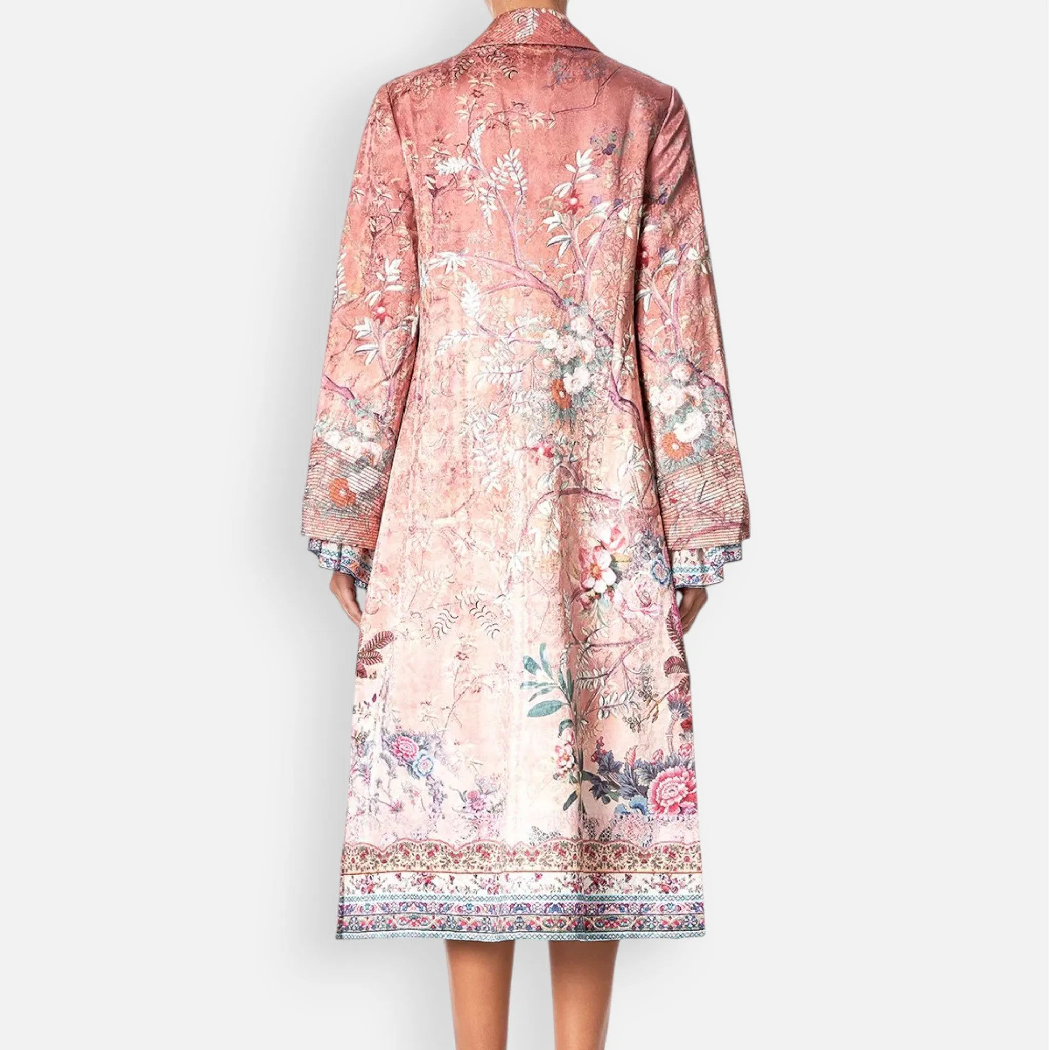 Camilla All My Avignon Dusty Pink Floral Long Coat Medium ~ AU12