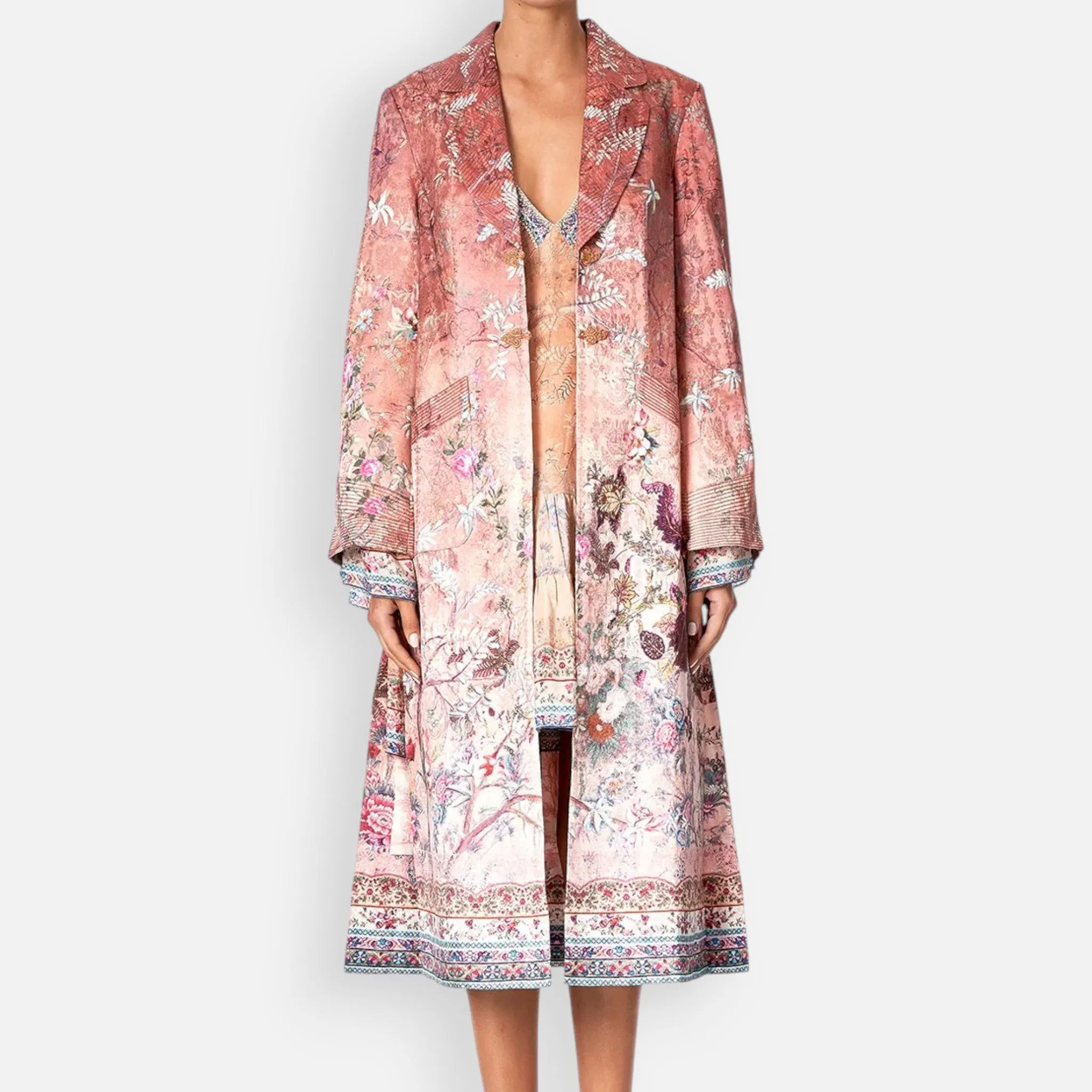 Camilla All My Avignon Dusty Pink Floral Long Coat Medium ~ AU12