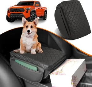 Center Console Armrest Cover for Toyota Tacoma 2024 2025 Accessories Arm Rest Pad Middle Console Lid Protector Cushion Black Leather with Pockets
